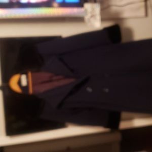 ladies vintage navy blue trench coat with fur
